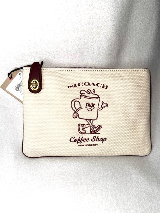 Coach Handbags - NEW COACH Coffee Shop Ltd. Edition Lil Miss Jo Ivory Canvas Turnlock Pouch NWT